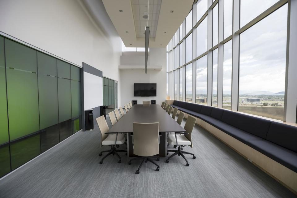 A freshly painted conference room in a commercial office